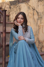 SKY COLOR STAR GEORGETTE EMBROIDERED GOWN