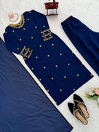 BLUE COLOR CLASSIC GEORGETTE BASE EMBROIDERED PLAZZO SET OF 3