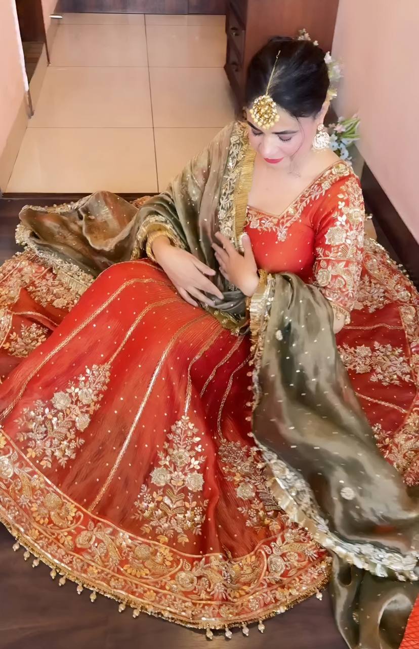 ORANGE SHADES PREMIUM QUALITY ANARKALI SUIT SET