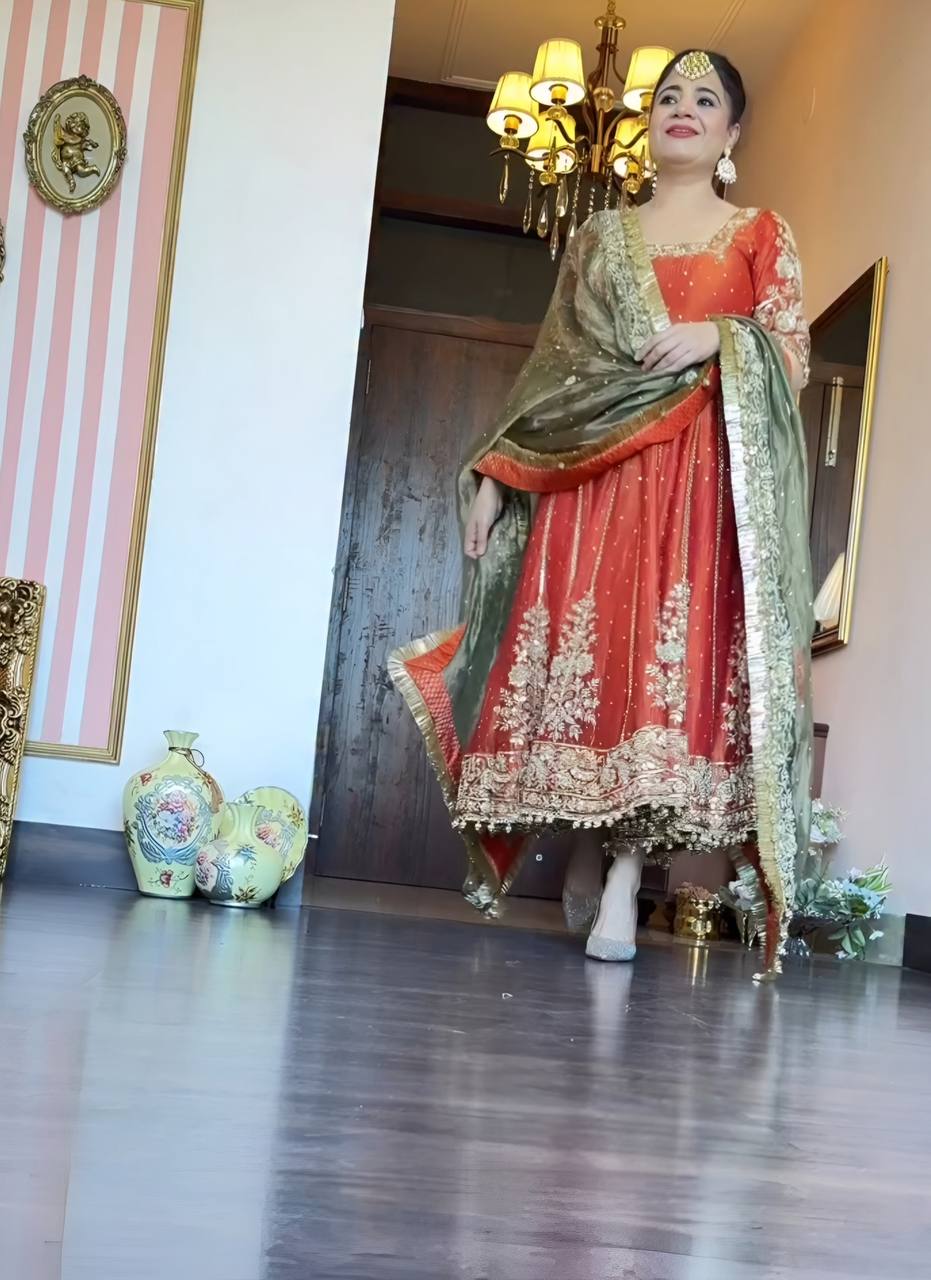 ORANGE SHADES PREMIUM QUALITY ANARKALI SUIT SET