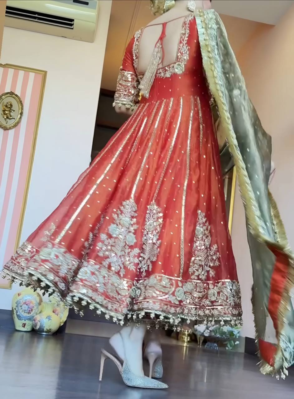 ORANGE SHADES PREMIUM QUALITY ANARKALI SUIT SET