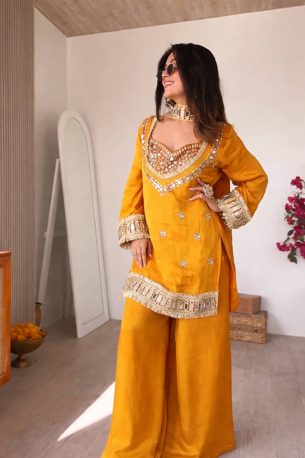 YELLOW PREMIUM FENDY SILK 4 PIECE BUSTIER SET