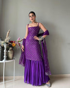 PURPLE SEQUENCE WORK THREE PIECE SHARARA SUIT
