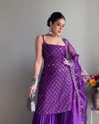 PURPLE SEQUENCE WORK THREE PIECE SHARARA SUIT