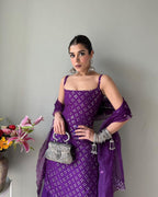 PURPLE SEQUENCE WORK THREE PIECE SHARARA SUIT