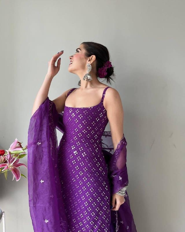 PURPLE SEQUENCE WORK THREE PIECE SHARARA SUIT
