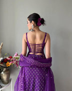 PURPLE SEQUENCE WORK THREE PIECE SHARARA SUIT