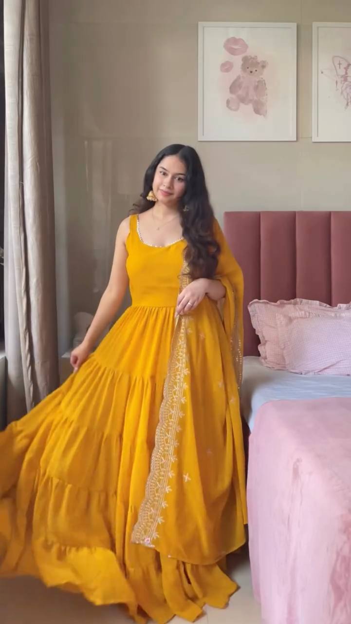 MUSTARD FAUX GEORGETTE FULLY FLAIR ANARKALI GOWN