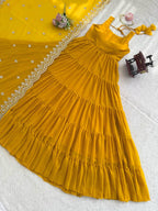 MUSTARD FAUX GEORGETTE FULLY FLAIR ANARKALI GOWN