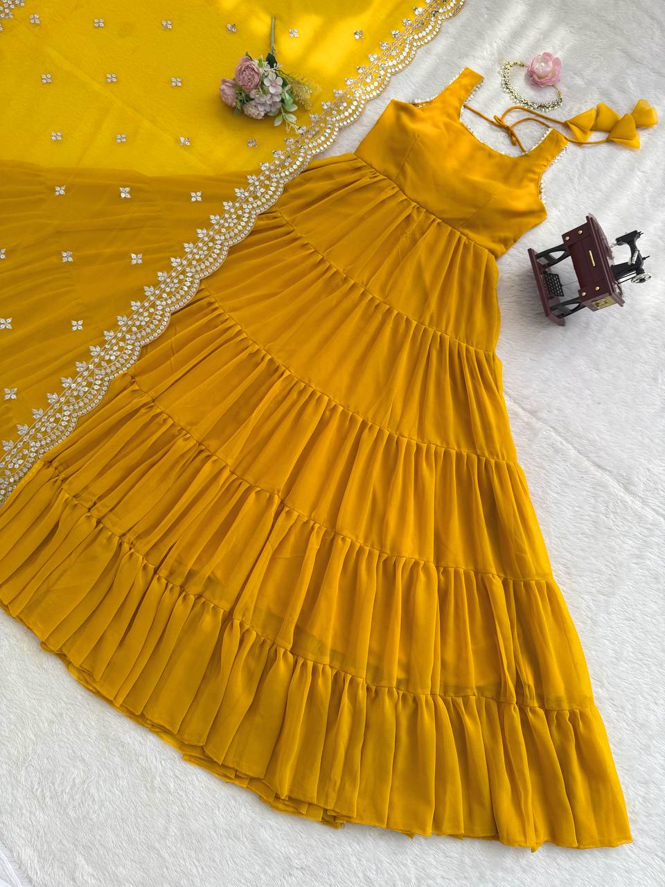 MUSTARD FAUX GEORGETTE FULLY FLAIR ANARKALI GOWN