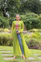 PARROT GREEN COLOR GEORGETTE LAHERIYA PRINT NAVRATRI KURTI
