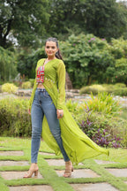 PARROT GREEN COLOR GEORGETTE LAHERIYA PRINT NAVRATRI KURTI