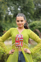 PARROT GREEN COLOR GEORGETTE LAHERIYA PRINT NAVRATRI KURTI