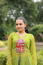 PARROT GREEN COLOR GEORGETTE LAHERIYA PRINT NAVRATRI KURTI