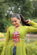 PARROT GREEN COLOR GEORGETTE LAHERIYA PRINT NAVRATRI KURTI