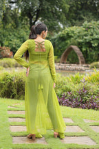 PARROT GREEN COLOR GEORGETTE LAHERIYA PRINT NAVRATRI KURTI