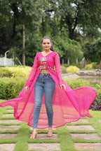 RANI PINK COLOR GEORGETTE LAHERIYA PRINT NAVRATRI KURTI