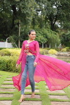 RANI PINK COLOR GEORGETTE LAHERIYA PRINT NAVRATRI KURTI