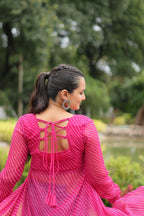 RANI PINK COLOR GEORGETTE LAHERIYA PRINT NAVRATRI KURTI