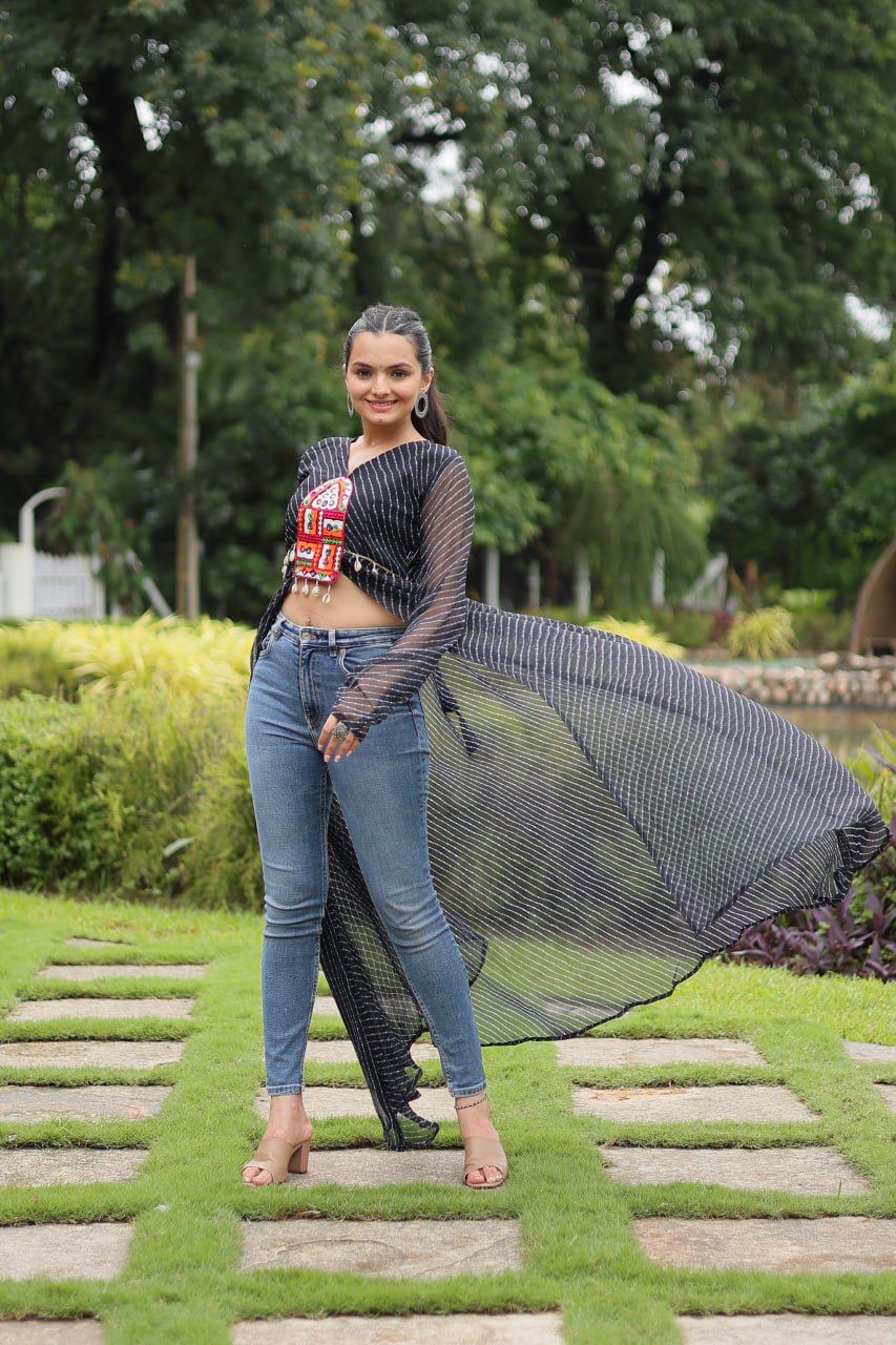 BLACK COLOR GEORGETTE LAHERIYA PRINT NAVRATRI KURTI