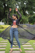 BLACK COLOR GEORGETTE LAHERIYA PRINT NAVRATRI KURTI