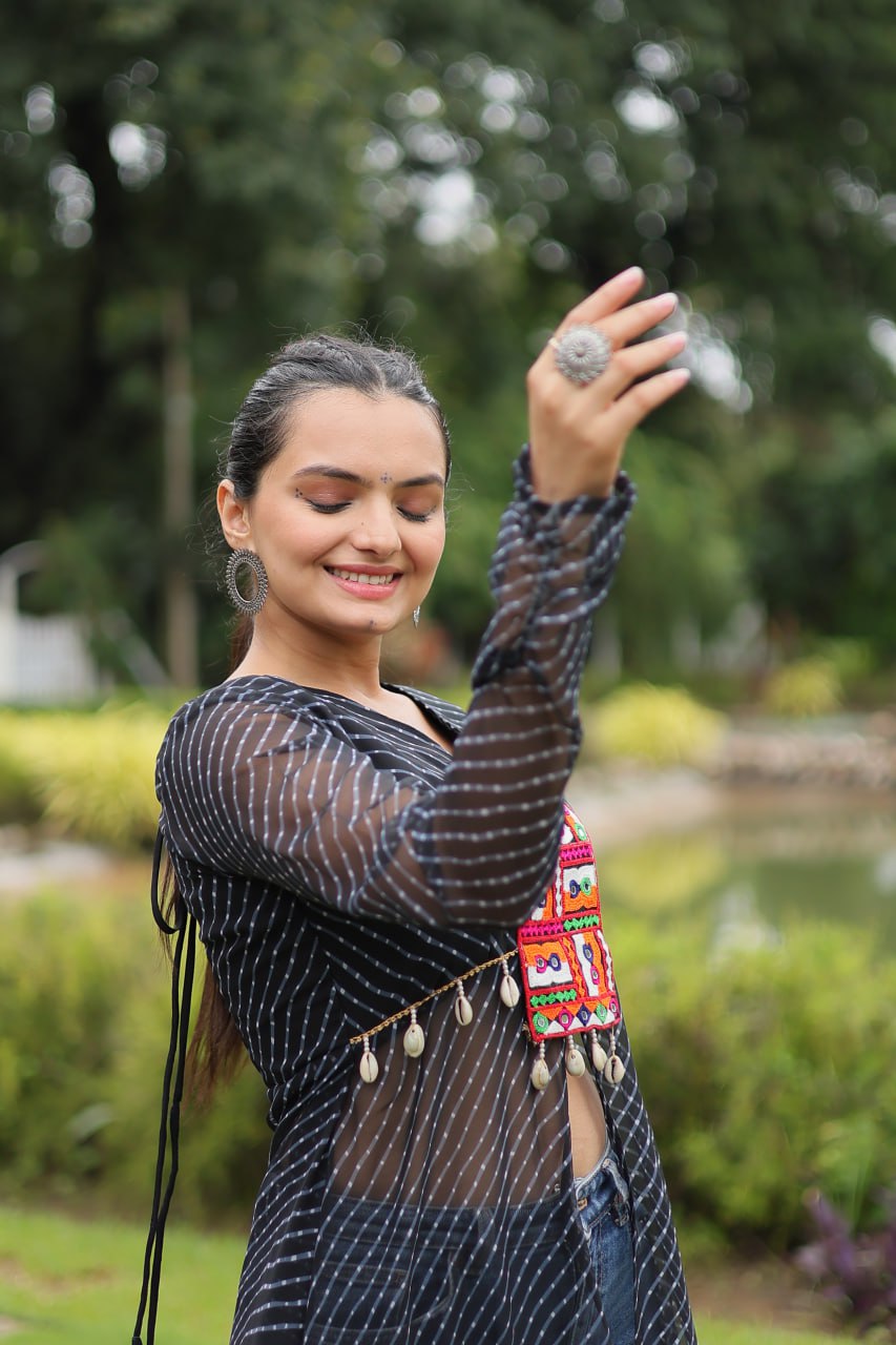 BLACK COLOR GEORGETTE LAHERIYA PRINT NAVRATRI KURTI