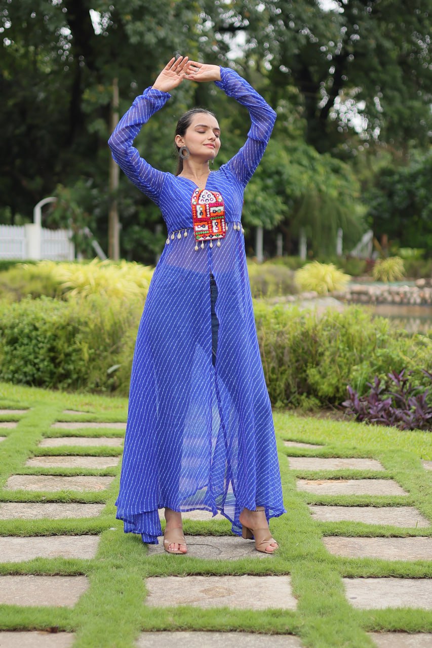 BLUE COLOR GEORGETTE LAHERIYA PRINT NAVRATRI KURTI