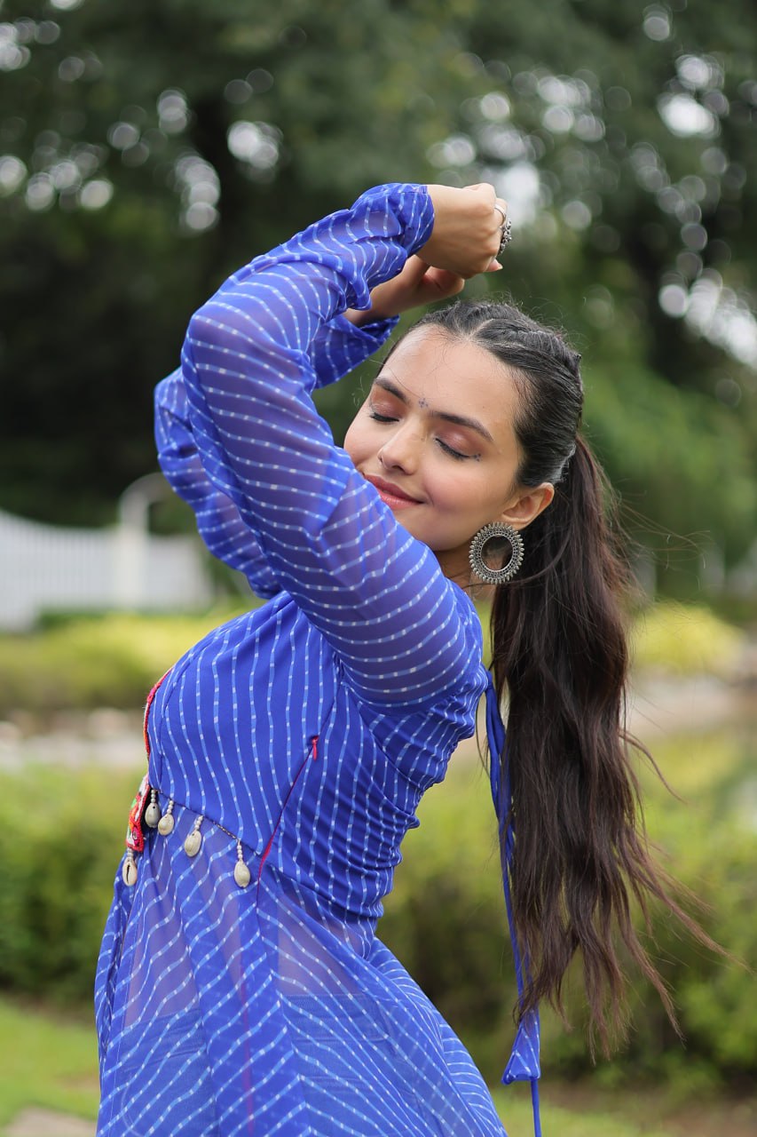 BLUE COLOR GEORGETTE LAHERIYA PRINT NAVRATRI KURTI