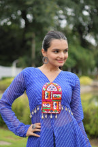 BLUE COLOR GEORGETTE LAHERIYA PRINT NAVRATRI KURTI