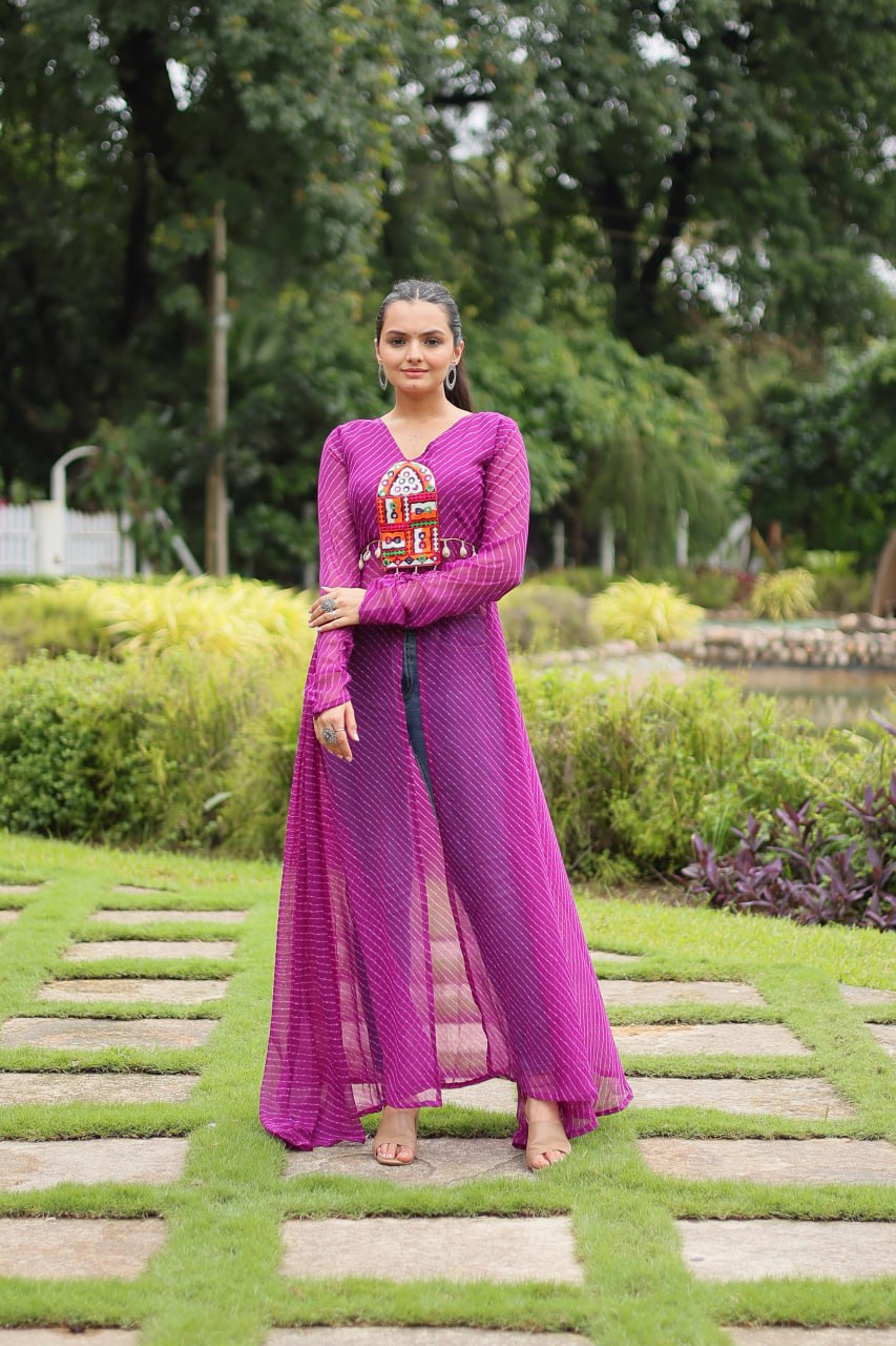 PINK COLOR GEORGETTE LAHERIYA PRINT NAVRATRI KURTI