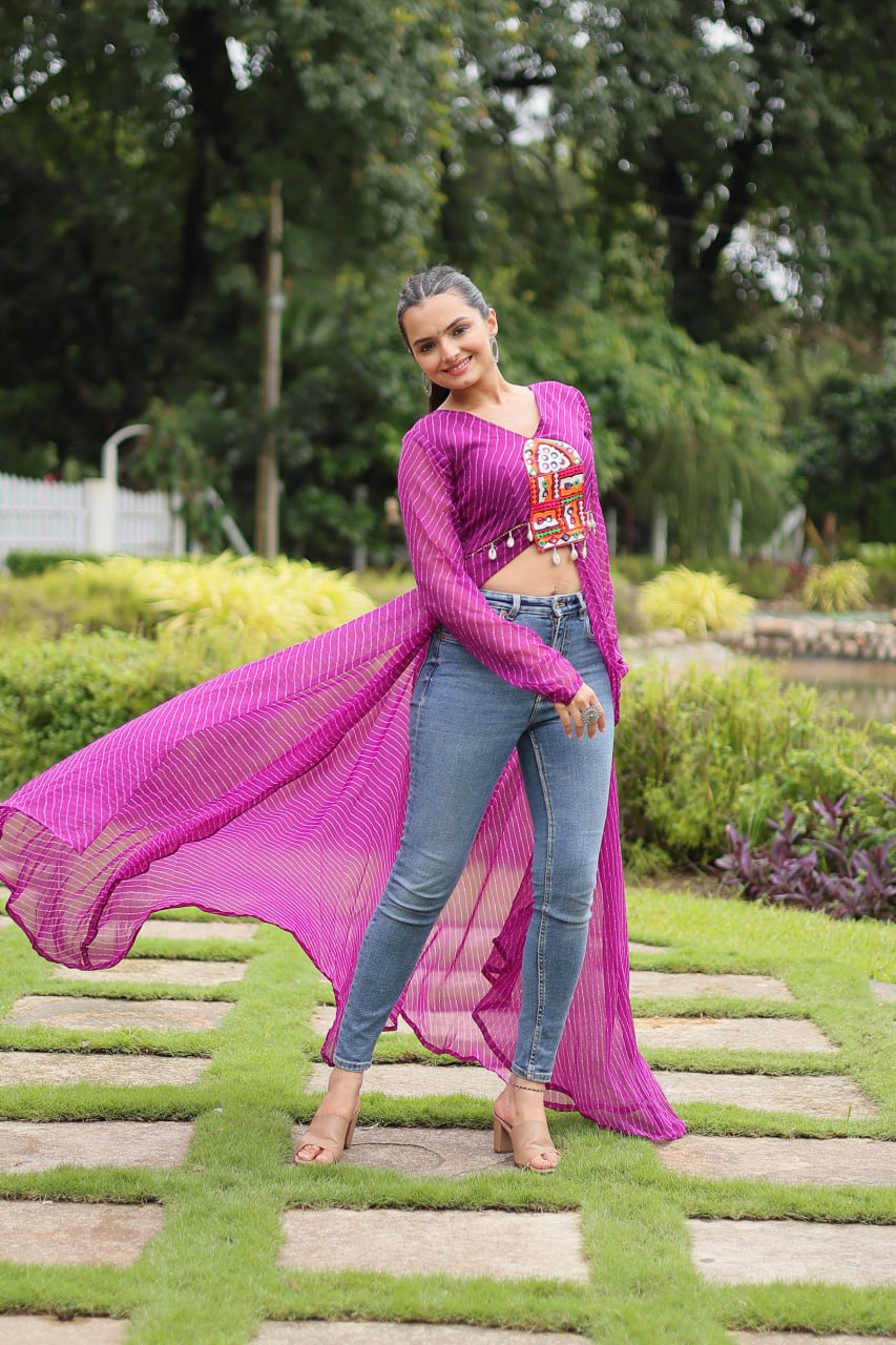 PINK COLOR GEORGETTE LAHERIYA PRINT NAVRATRI KURTI