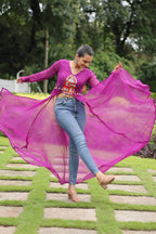 PINK COLOR GEORGETTE LAHERIYA PRINT NAVRATRI KURTI