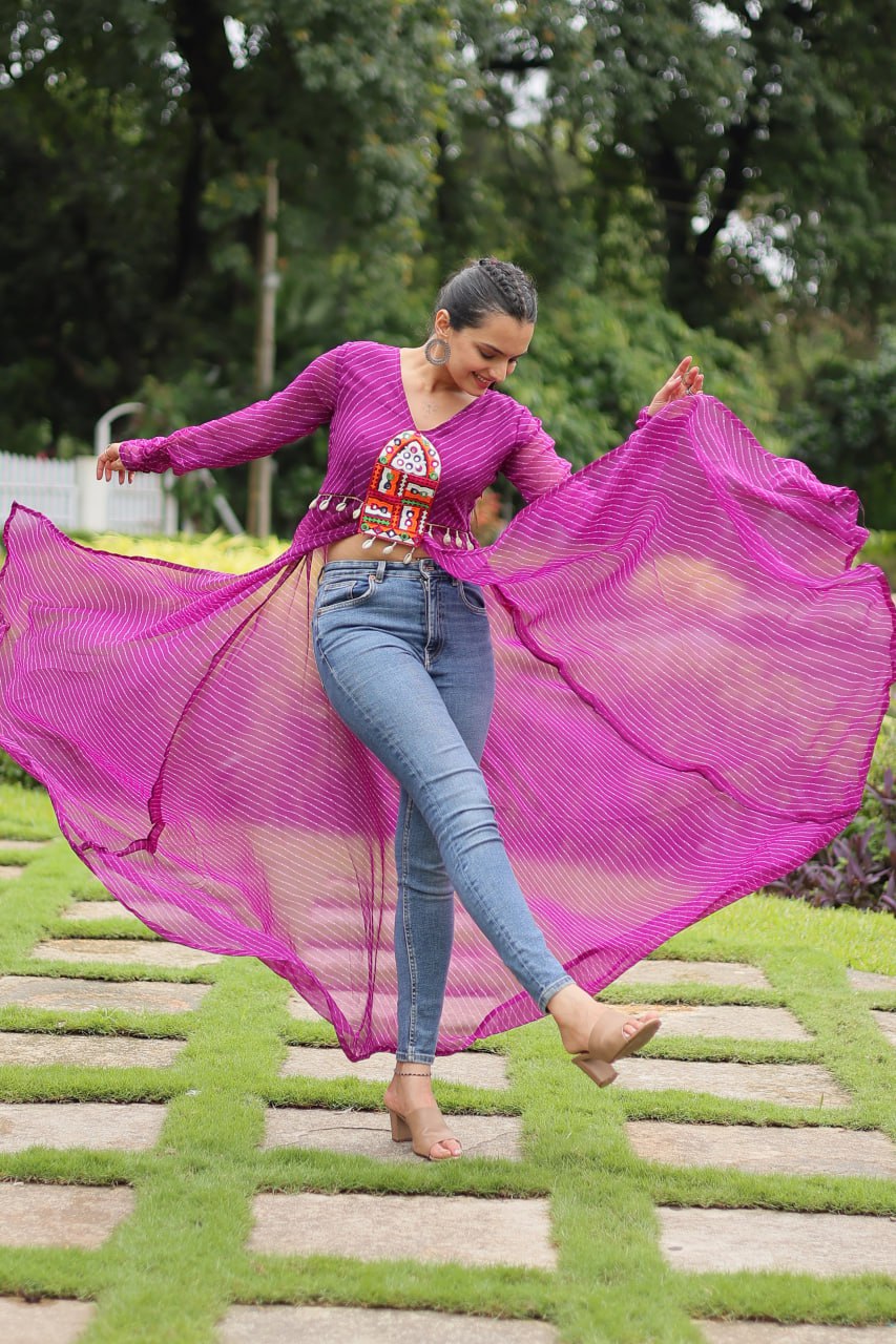 PINK COLOR GEORGETTE LAHERIYA PRINT NAVRATRI KURTI