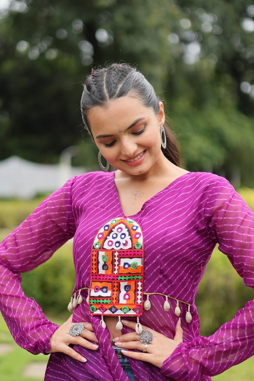 PINK COLOR GEORGETTE LAHERIYA PRINT NAVRATRI KURTI