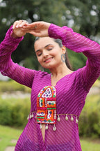 PINK COLOR GEORGETTE LAHERIYA PRINT NAVRATRI KURTI