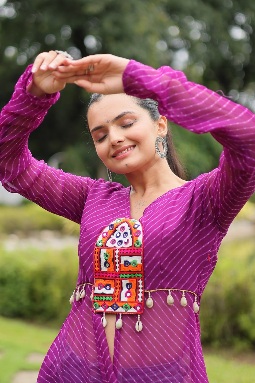 PINK COLOR GEORGETTE LAHERIYA PRINT NAVRATRI KURTI