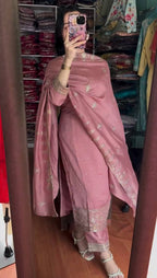 PRETTY PINK CHINON SILK HEAVY EMBROIDERY SEQUENCE SALWAR SUIT
