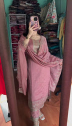 PRETTY PINK CHINON SILK HEAVY EMBROIDERY SEQUENCE SALWAR SUIT