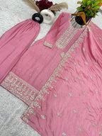PRETTY PINK CHINON SILK HEAVY EMBROIDERY SEQUENCE SALWAR SUIT