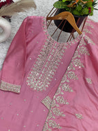 PRETTY PINK CHINON SILK HEAVY EMBROIDERY SEQUENCE SALWAR SUIT