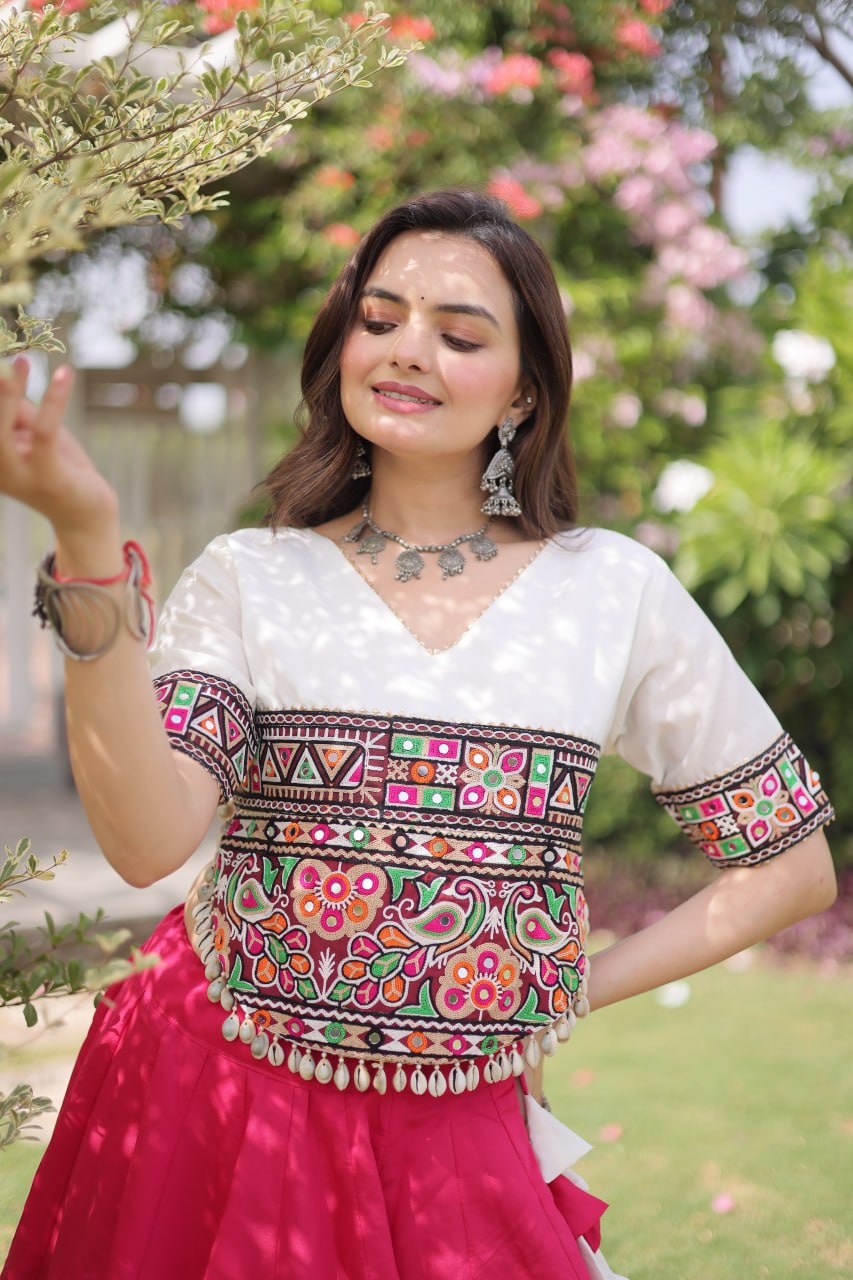 DESIGNER PINK & WHITE LOTUS BLOOM NAVRATRI LEHENGA CHOLI