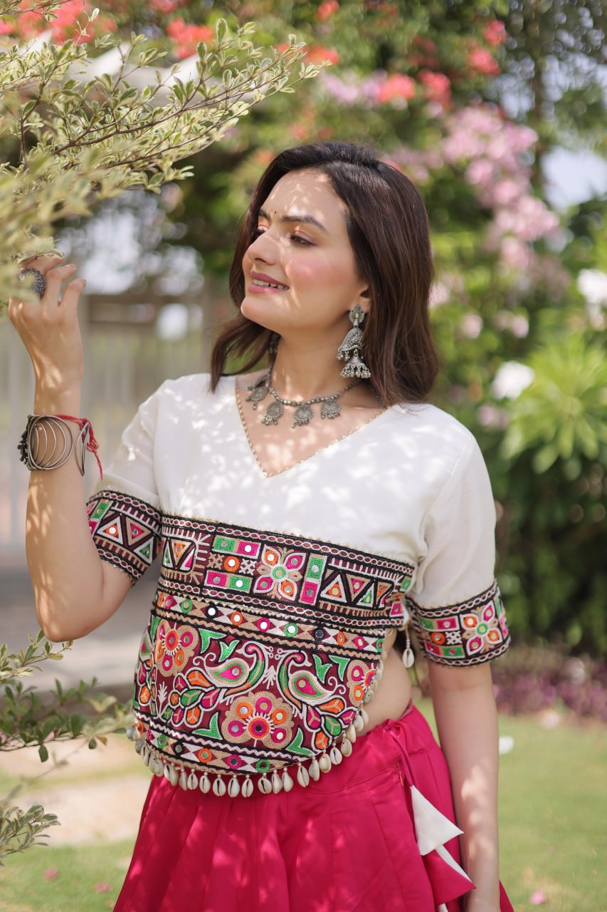 DESIGNER PINK & WHITE LOTUS BLOOM NAVRATRI LEHENGA CHOLI