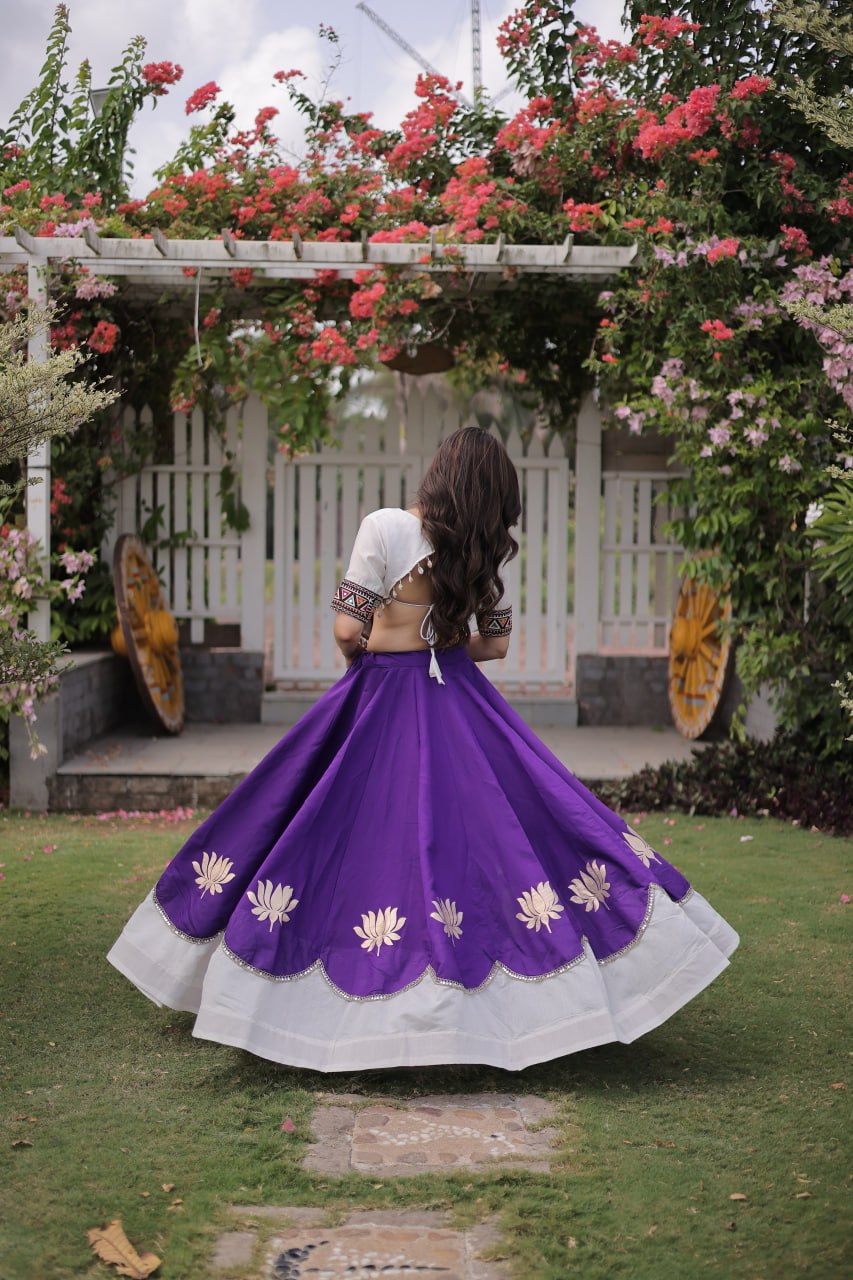DESIGNER PURPLE & WHITE LOTUS BLOOM NAVRATRI LEHENGA CHOLI