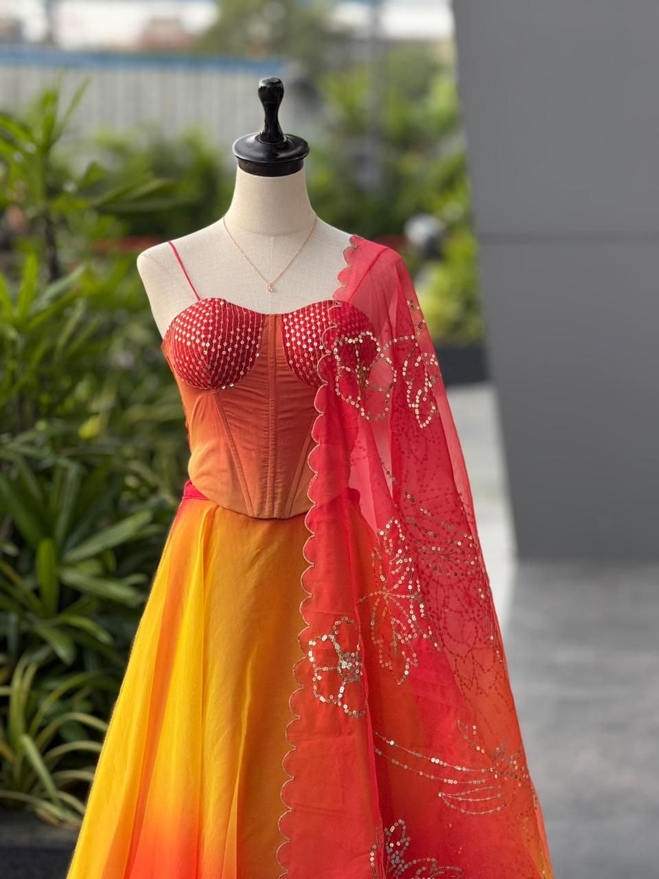 ORANGE & YELLOW SUNSET GLOW DESIGNER LEHENGA SET