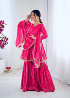 PINK MUL CHANDERI SILK REAL MIRROR & HADWORK SHARARA SET