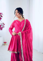 PINK MUL CHANDERI SILK REAL MIRROR & HADWORK SHARARA SET