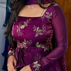 BEAUTIFUL WINE COLOR HEAVY SPACE SILK 3 IN 1 STYLE LEHENGA CHOLI SET DOUBLE FRILL