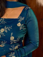 BEAUTIFUL RAMA COLOR HEAVY SPACE SILK 3 IN 1 STYLE LEHENGA CHOLI SET DOUBLE FRILL