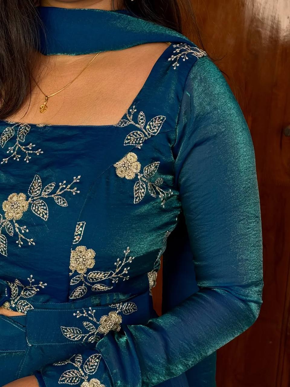 BEAUTIFUL RAMA COLOR HEAVY SPACE SILK 3 IN 1 STYLE LEHENGA CHOLI SET DOUBLE FRILL