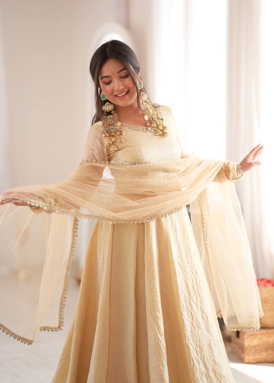 ROYAL IVORY EMBROIDERED DESIGNER ANARKALI SUIT SET